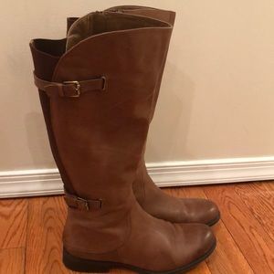 Real leather wide calf boots